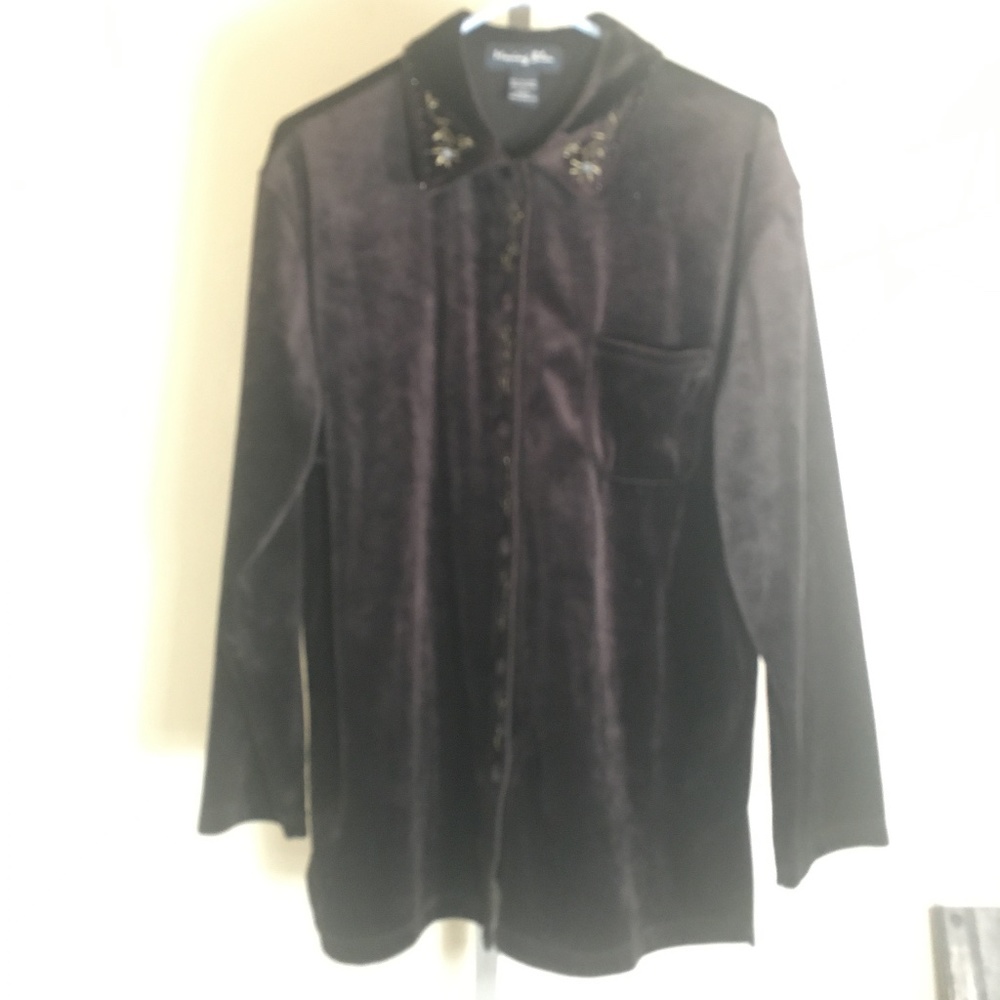 VINTAGE MORNING BLEU VELOR EMBROIDERED SHIRT